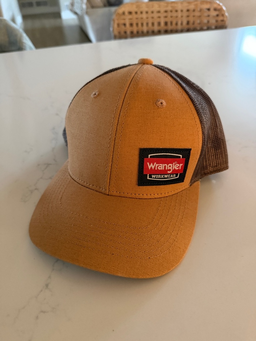 Wrangler Tan and Brown Mesh Workwear Trucker Hat